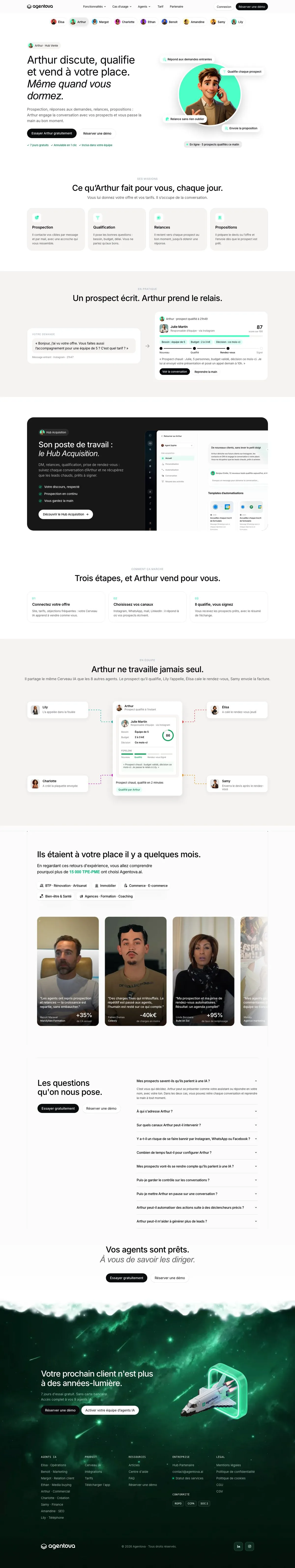 Site Agentova, de l'en-tête au footer