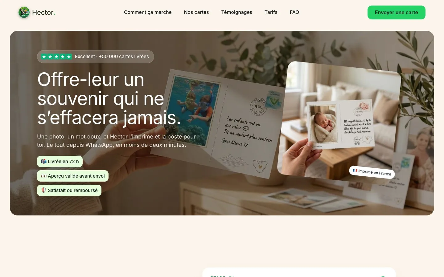 Page d'accueil du site Hector, cartes postales