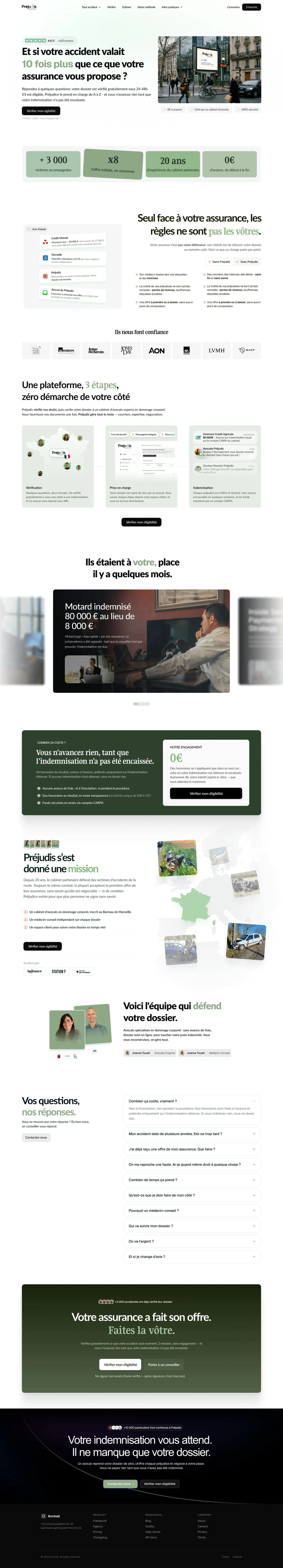 Site Préjudis, page d'accueil complète
