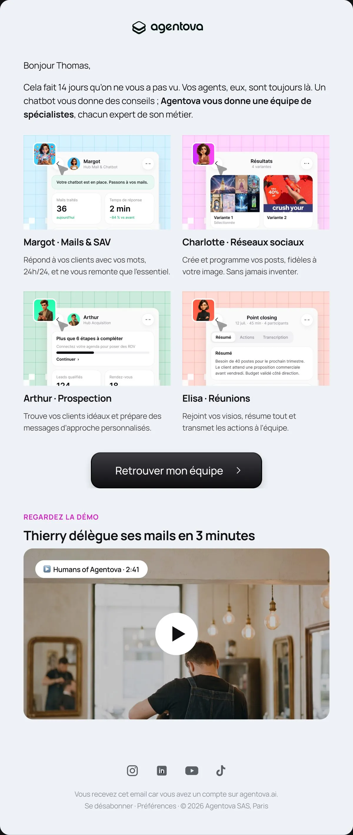 Email Agentova Relance des inactifs