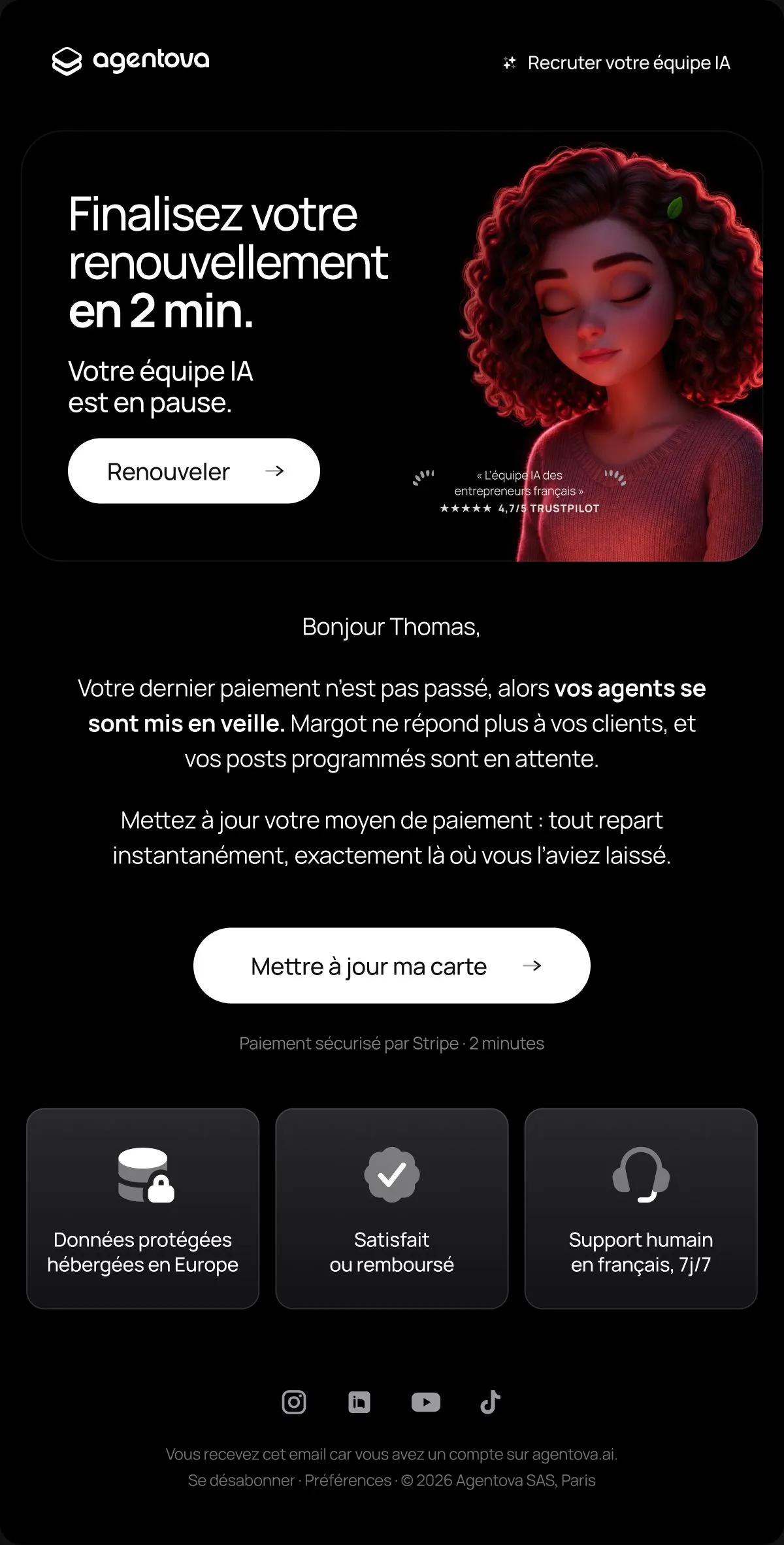 Email Agentova Paiement échoué