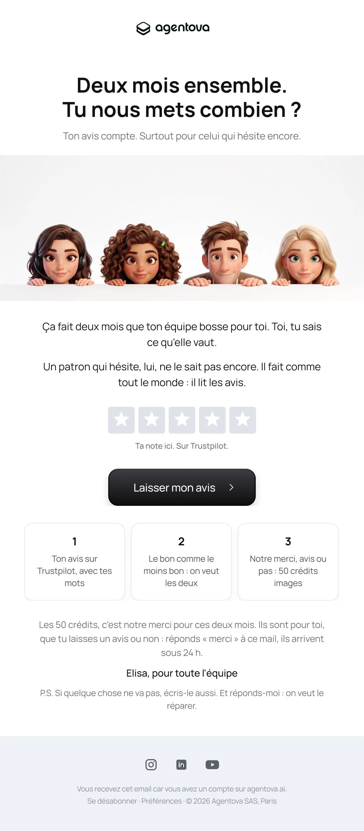 Email Agentova Demande d'avis Trustpilot