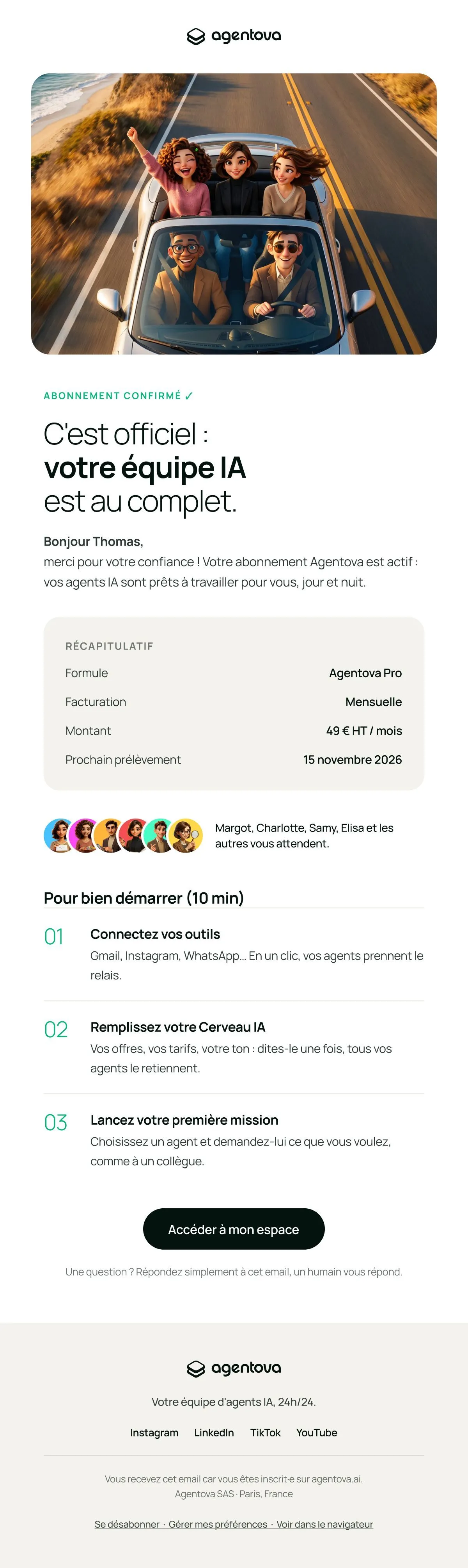 Email Agentova Abonnement confirmé