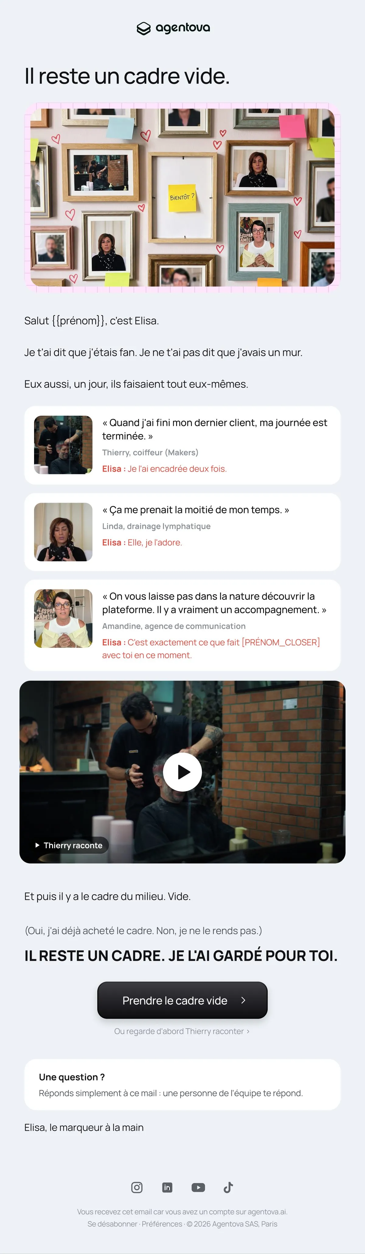 Email Agentova « Le cadre vide »